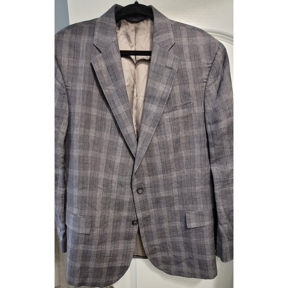 Brooks Brothers Men's Grey Blue Plaid Regent Fit SportsCoat Size 44 R